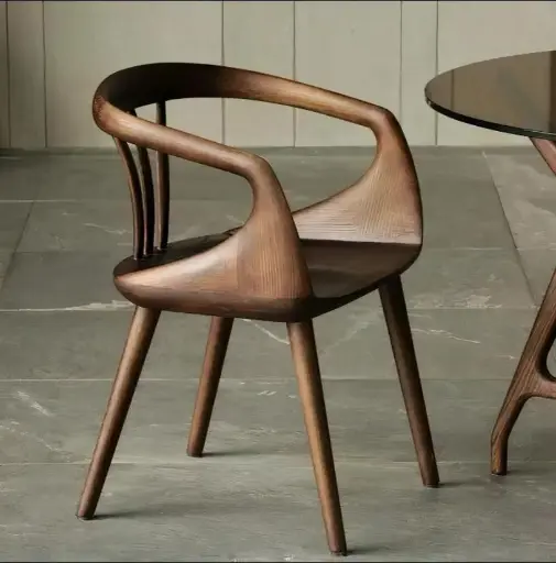 European Style Arm Less Nordic Chair Leaning Line Back Solid Wood Rope Rattan Dining Chair